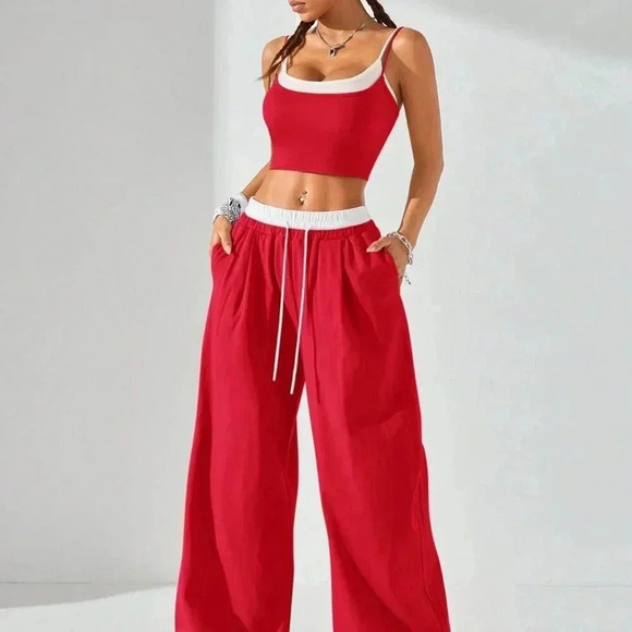 Red and White Casual Women's Sport Knit Tank Tops & Sweatpants - Picture 7 of 10